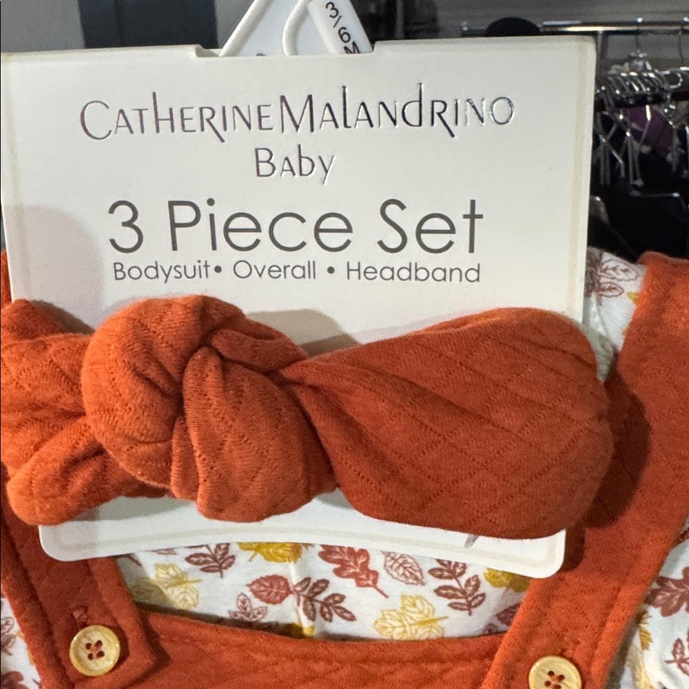 Catherine Malandrino Orange Baby Set with Floral Top and Headband - Picture 2 of 3